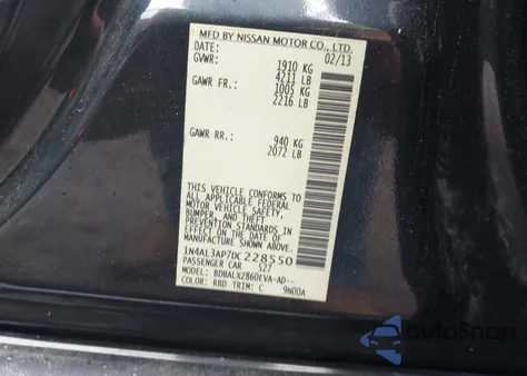 2013 Nissan Altima 2.5 Sl from USA, damaged, VIN 1N4AL3AP7DC228550